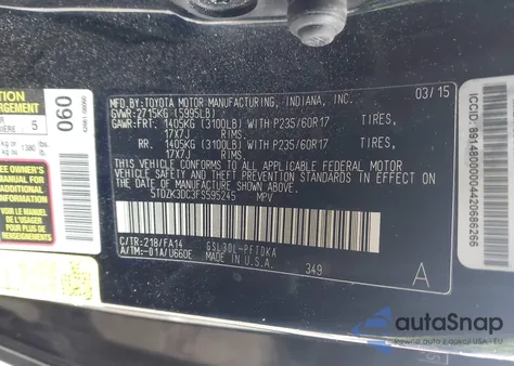 2015 Toyota Sienna L 7 Passenger из США, поврежденный, VIN 5TDZK3DC3FS595245